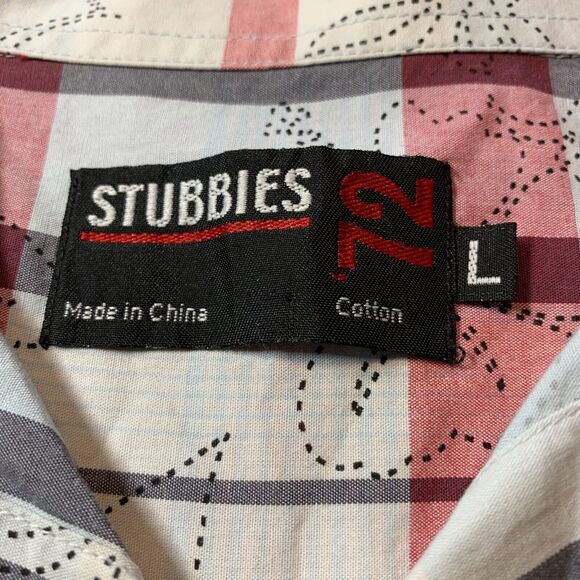Lot of 2 Stubbies Shirt Mens Short Sleeve Large Red & Blue Plaid 100% Cotton - Picture 12 of 15